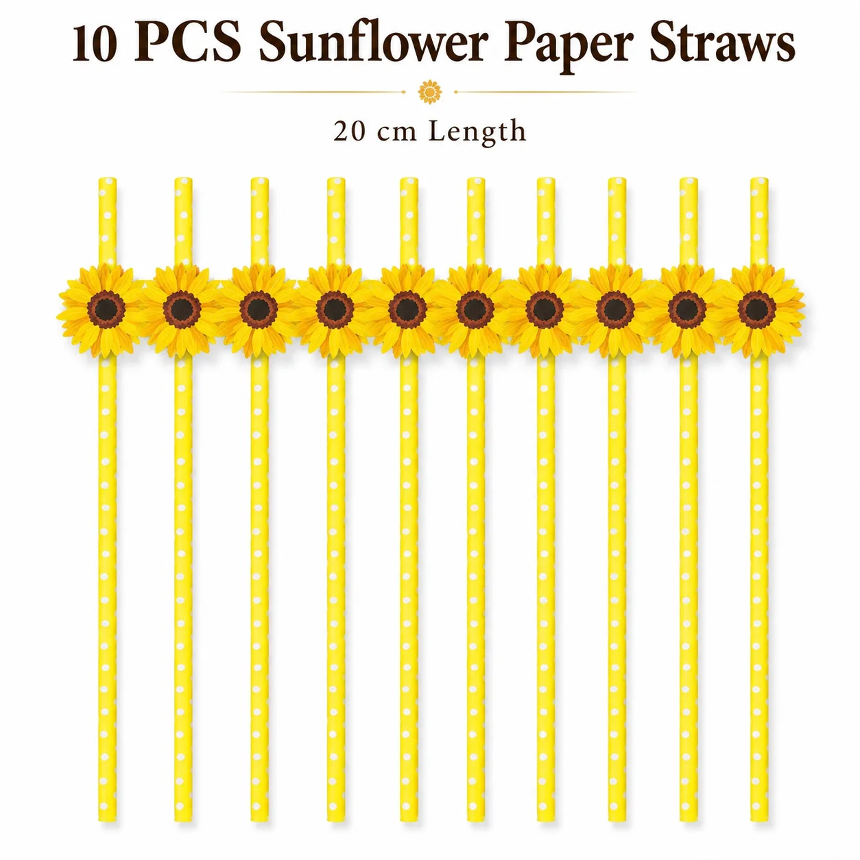 Sunflower Paper Straws, Yellow Polka Dot Disposable Biodegradable Drinking Straws for Summer Farm Birthday Party Table Decor