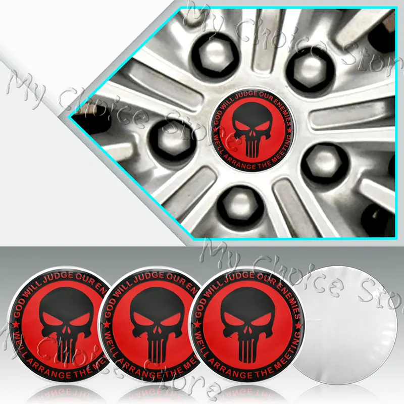 Universal Auto Decor 4Pcs 56mm Skull Emblem Car Wheel Center Hub Cap Rim Hub Dustproof Cover Sticker Car Styling Accessories