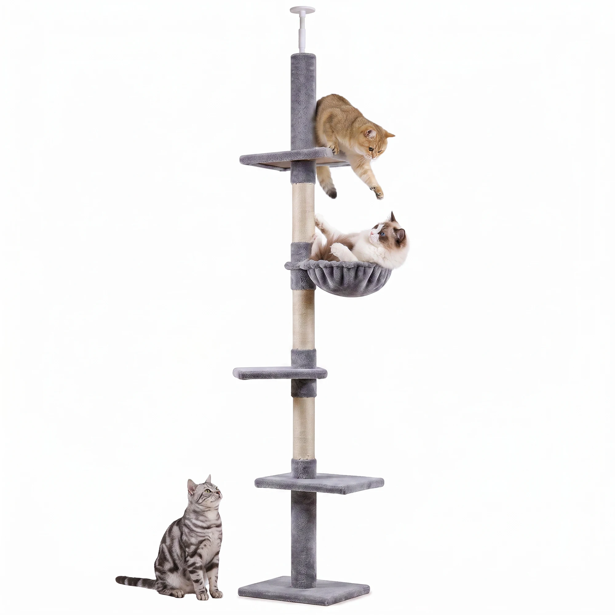 PawHut Kratzbaum Alzata regolabile in altezza con colonne in sisal Albero per gatti Grigio