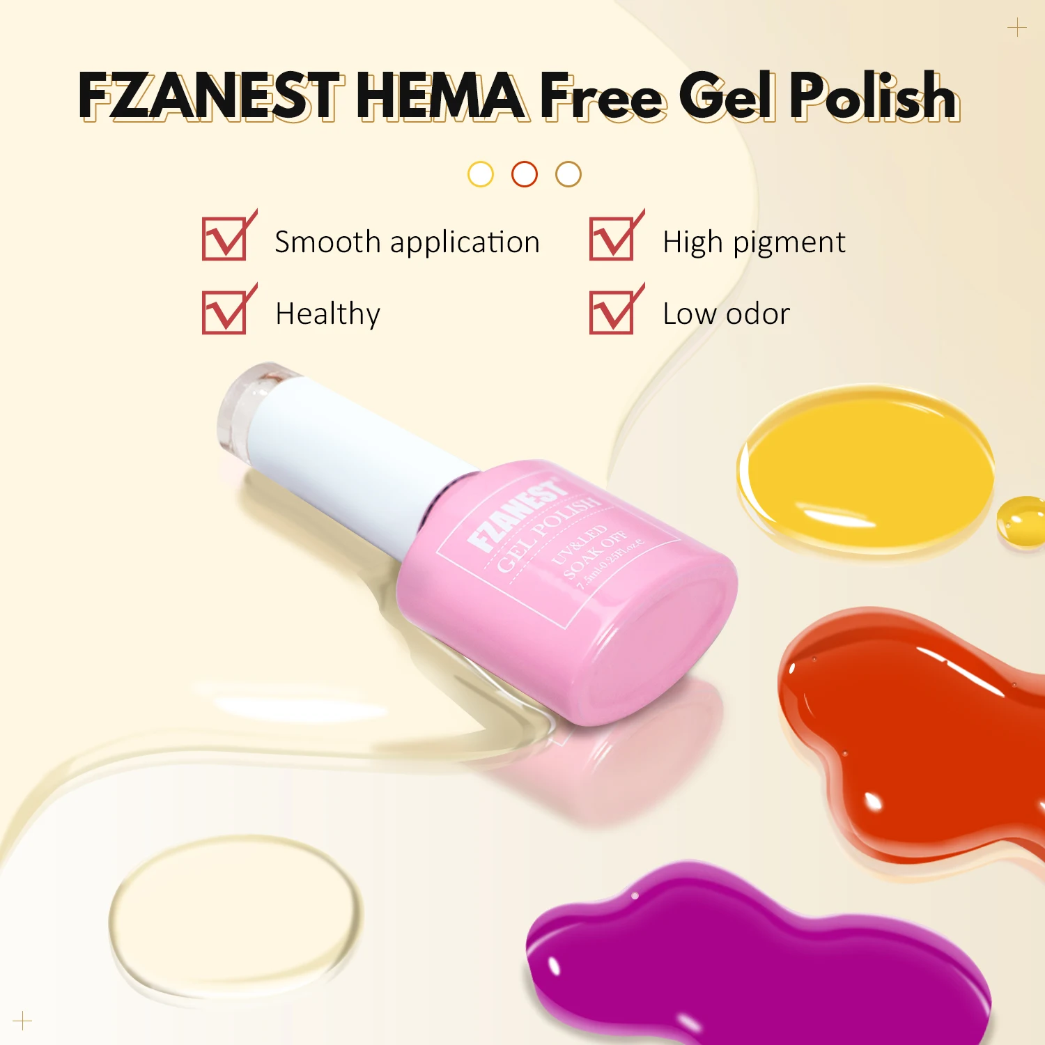 FZANEST Nail Art Kit Supplies HEMA FREE Gel Polish Neon Red Pink 15ml Nails Products UV Gel Colors Professionals Full Set