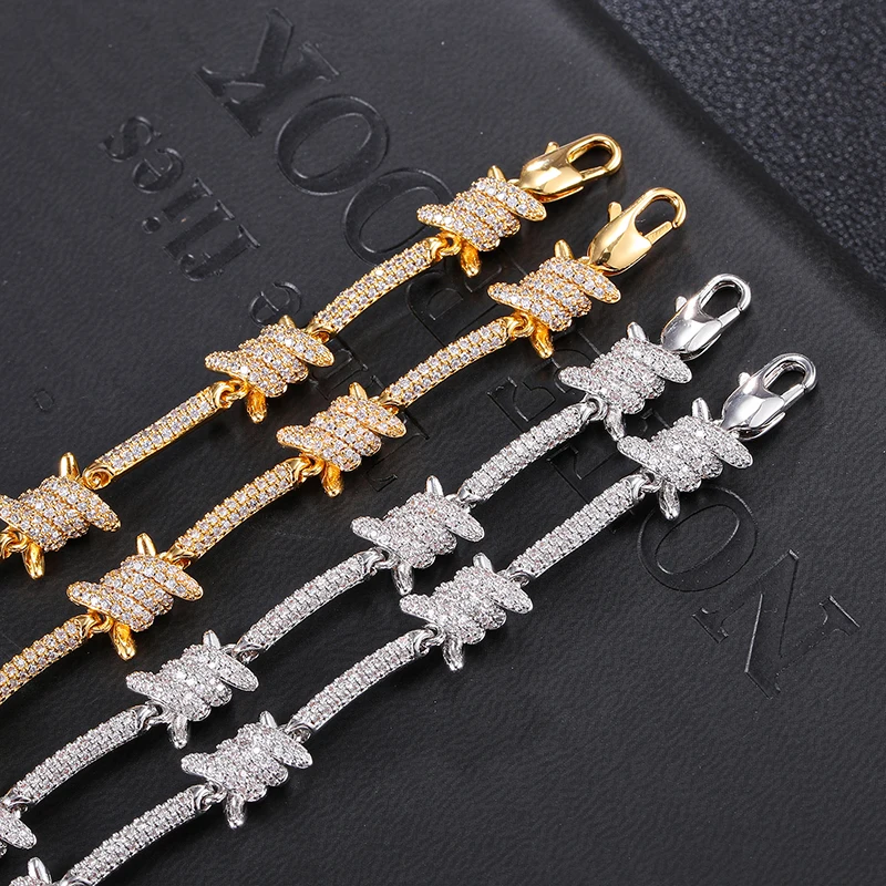 Hip Hop 8MM Iced Out Rock Thorns Cuban Chains Bling Cubic Zirconia Chains Necklace For Men Women Jewelry With Solid Back