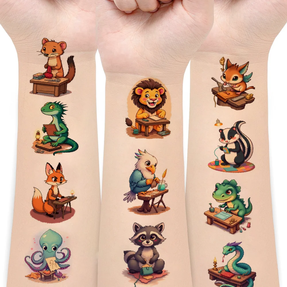 

54 шт., временные татуировки, изучающие животные, временные татуировки, наклейки, милые животные, мультфильмы для щек, детей и мальчиков