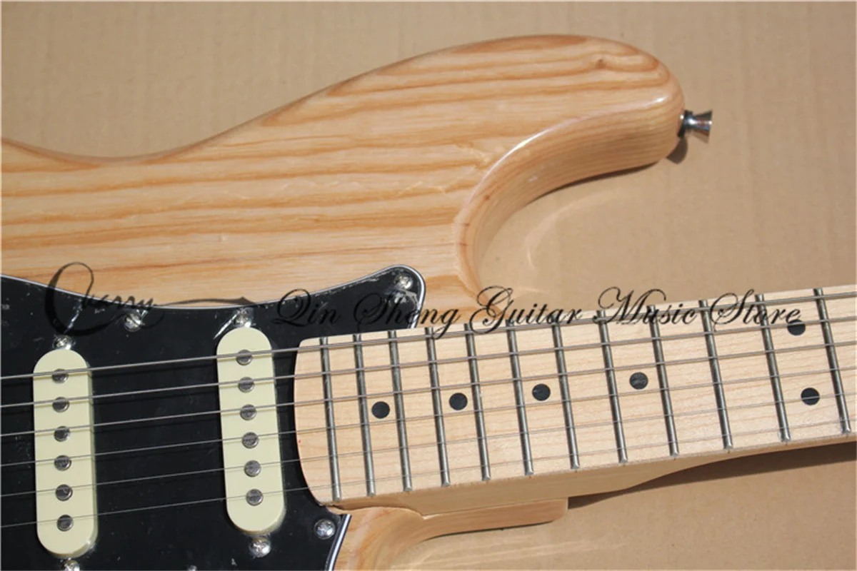 6 strings electric guitar,ASH wood stra guitar,fixed bridge yellow SSS pickups,chrome buttons,maple neck