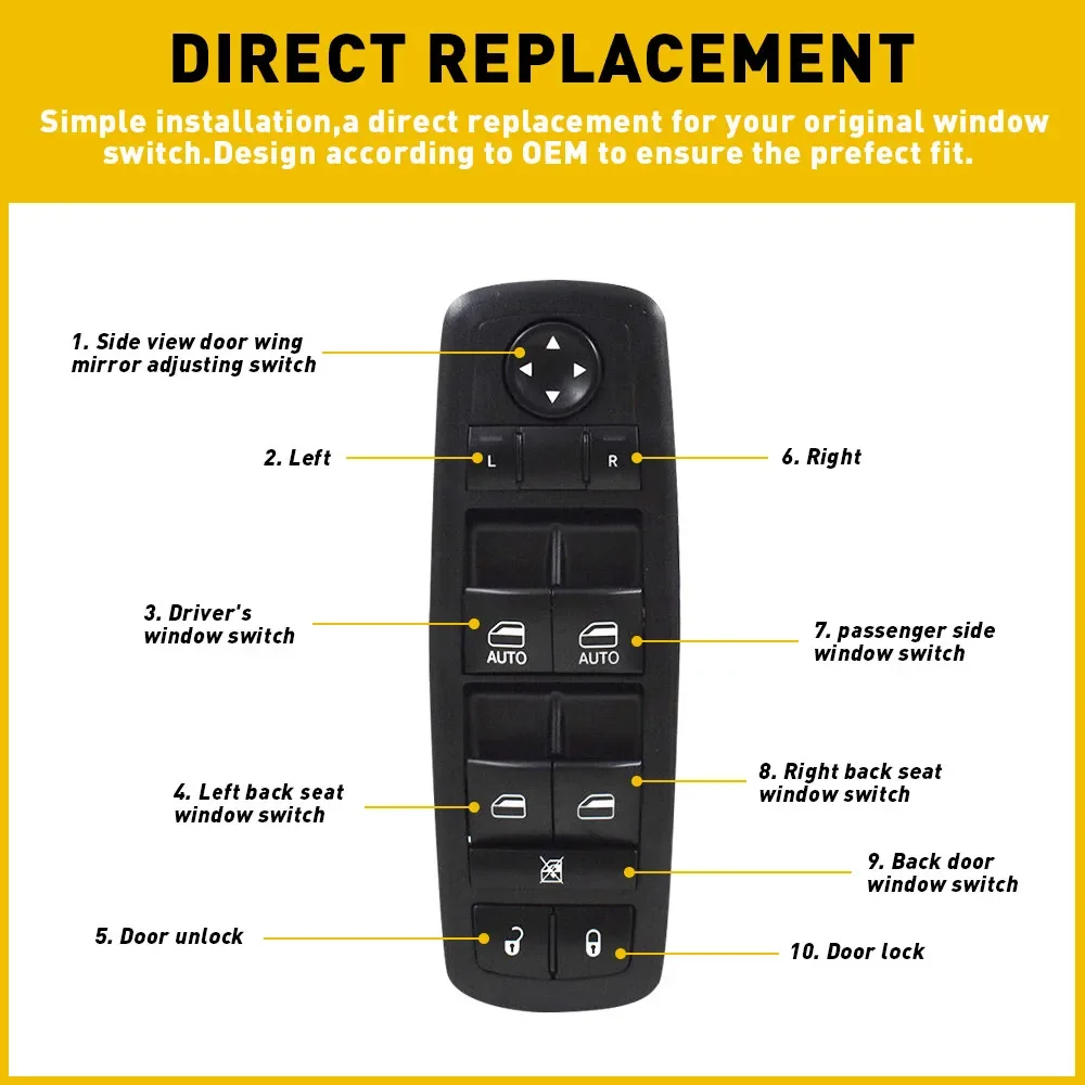 68086693AC 68086693AD 68086693AE لسيارة جيب جراند شيروكي دودج مفتاح تحكم رئيسي لنافذة السيارة أسود #5