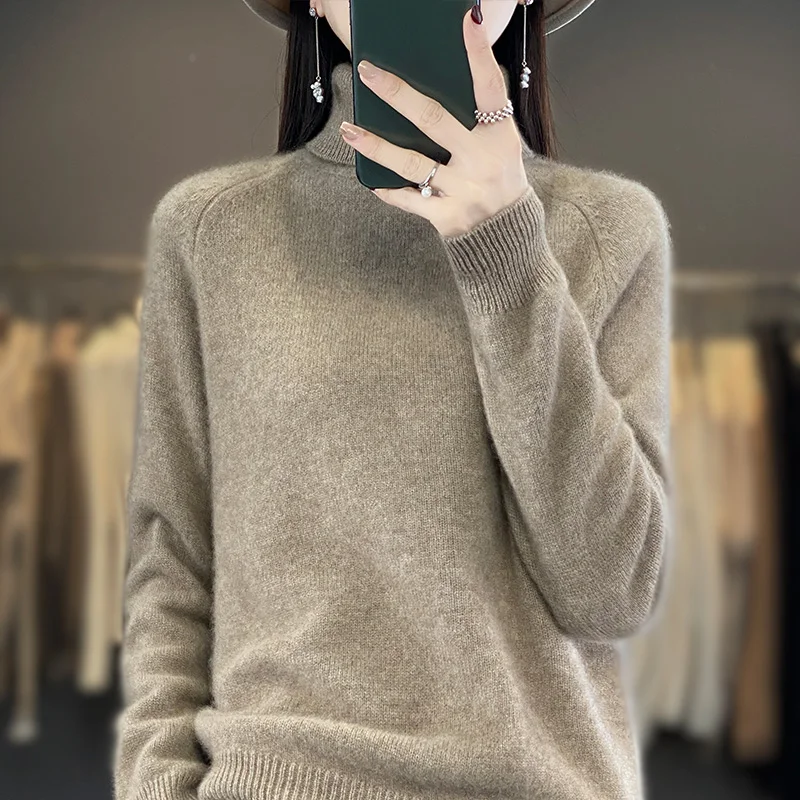 

Turtleneck sweater women's spring and autumn new loose thick woolen sweater knitted pullover long sleeve full with bottom shirt