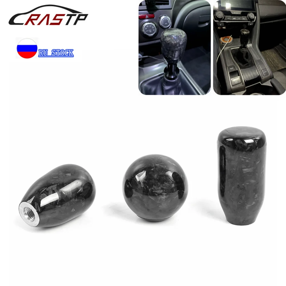 RASTP-Carbon Fiber Gear Shift Knob Forged Pattern Manual Transmission Shift Head for Most Car Decorations Accessories RS-SFN092