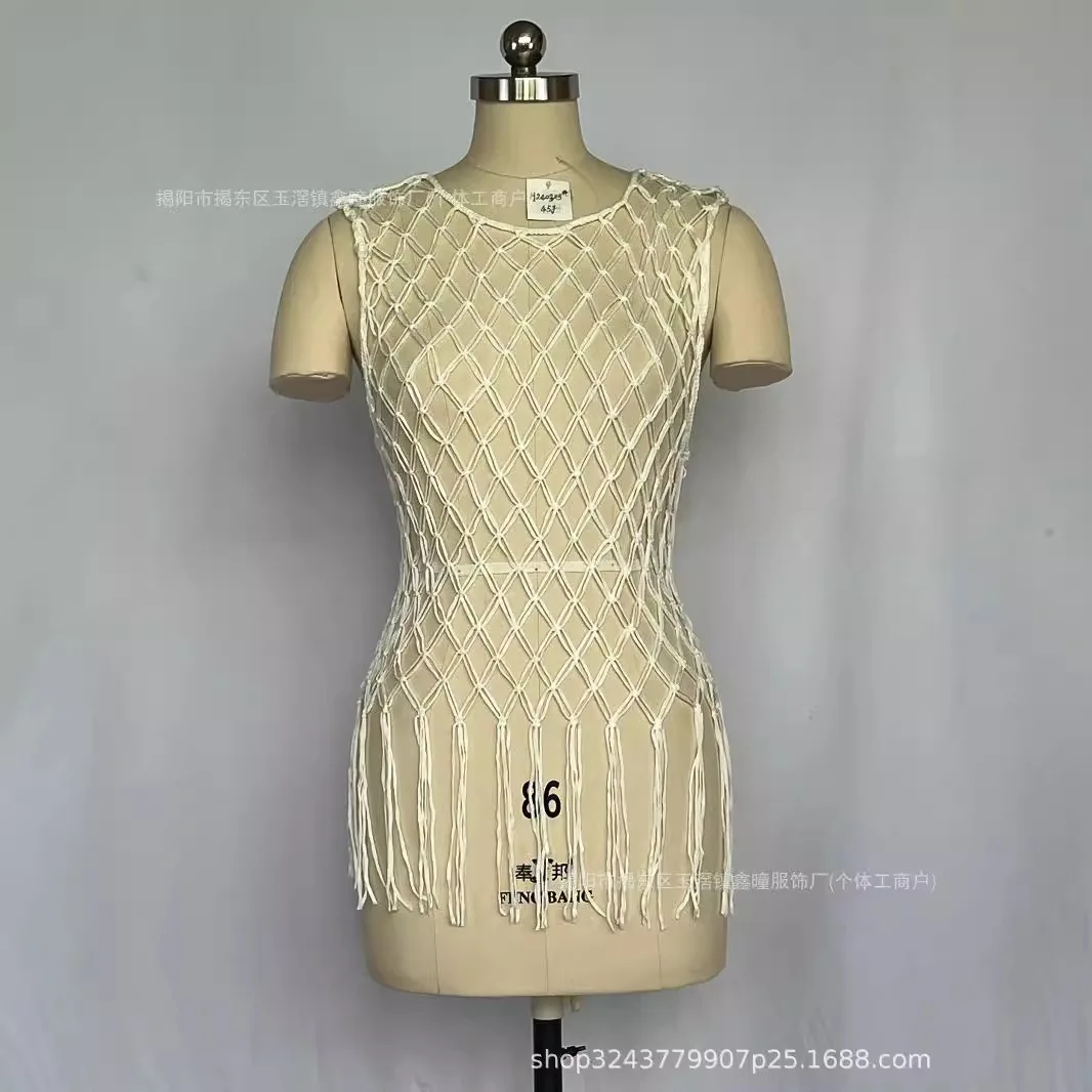 H240305 Hand-woven Intangible Cultural Heritage Cotton Rope Beach Vest Beach Smock Sexy Fashion Design Haute Couture