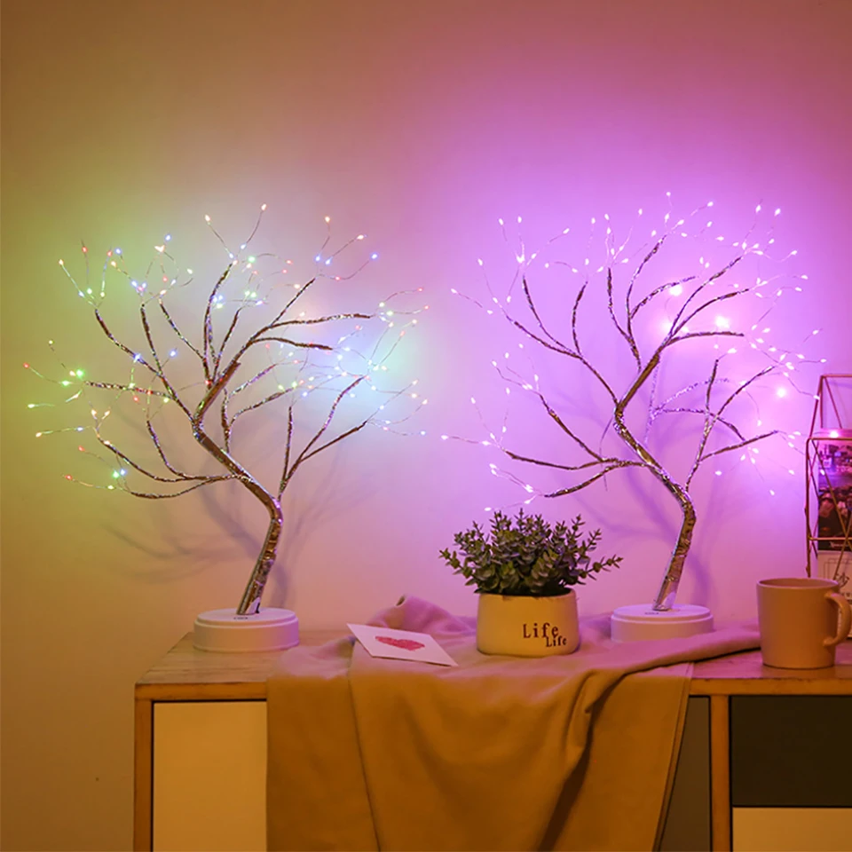 LED Night Light Mini Christmas Tree Copper Wire Fairy Lights Garland Lamp For Kids Home Bedroom Decoration Xmas Holiday Decor