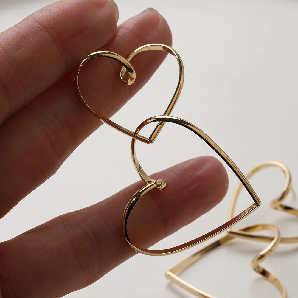 2 قطعة داينتي مزدوجة القلب الأذن ترصيع أقراط لصنع المجوهرات يدوية الصنع النحاس 14 كيلو مطلية بالذهب 52*32 مللي متر اكسسوارات