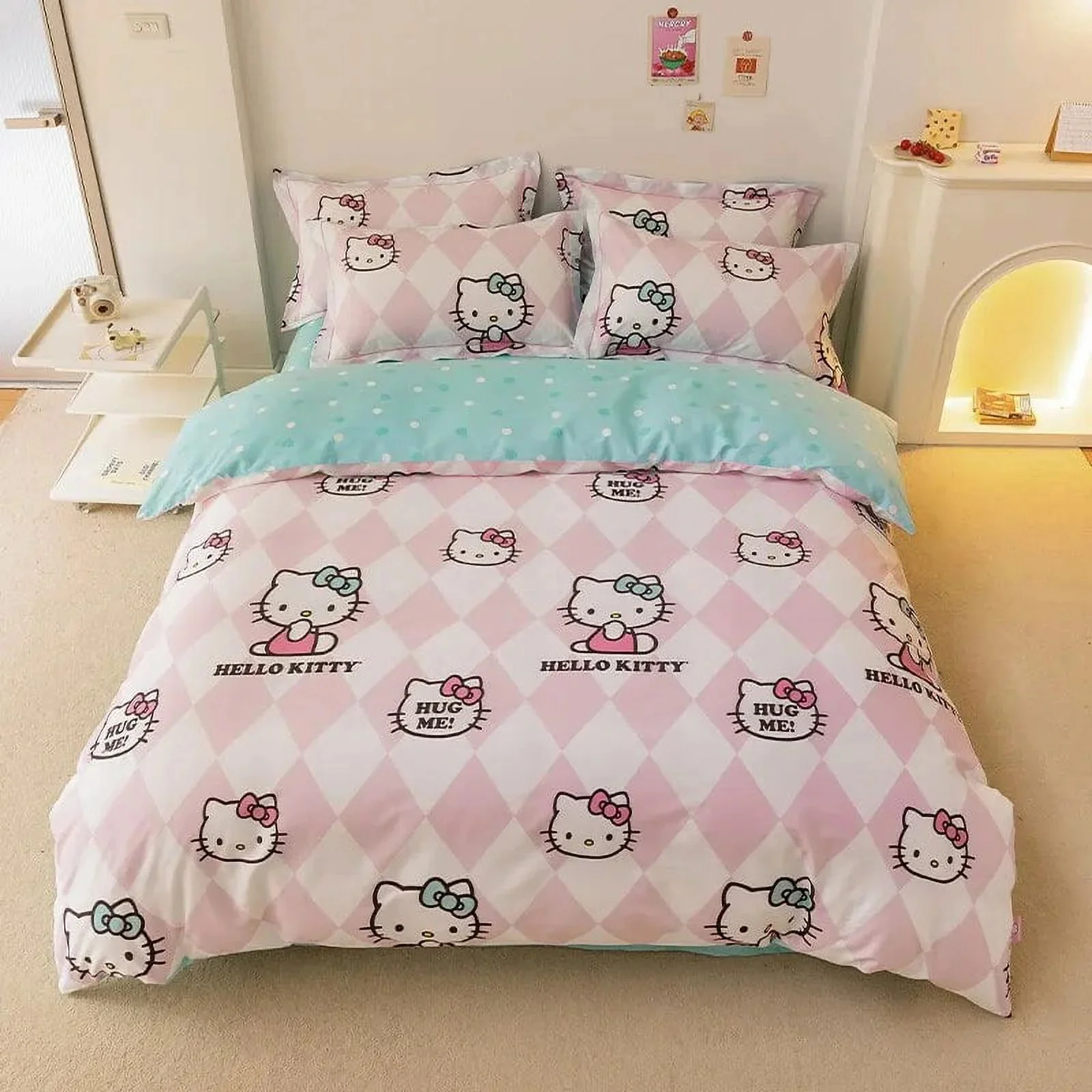 Hello Kitty Duvet Cover Bedding Set Duvet Cover with Pillowcase Single King Queen Twin Size Home Textile Children Bedroom Decor