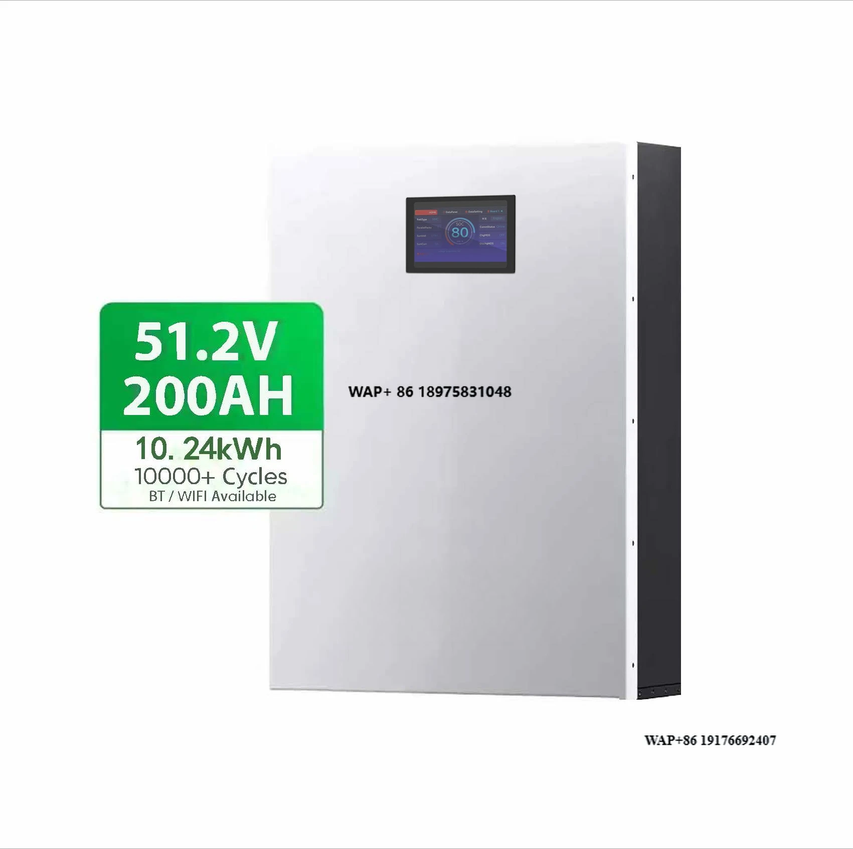 

51.2V 200Ah 100Ah Lifepo4 Battery 5 kw 10 kw 15kw Powerwall Storage Batteries Lithium Ion Phosphate Wall Battery Solar System