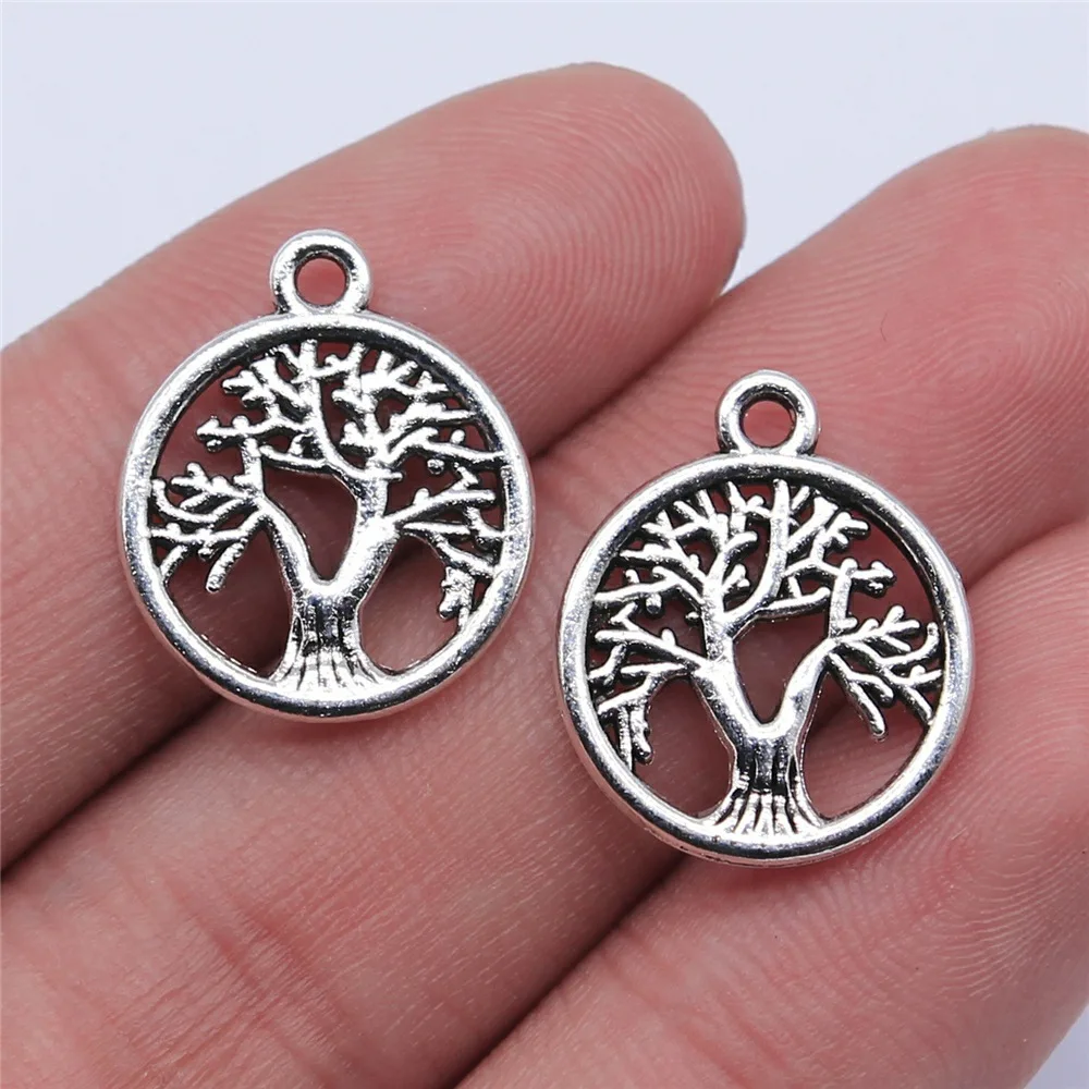 40pcs 16x16mm(0.63x0.63inch) Antique Silver Color Tree Of Life Charms DIY Jewelry Accessories Bulk