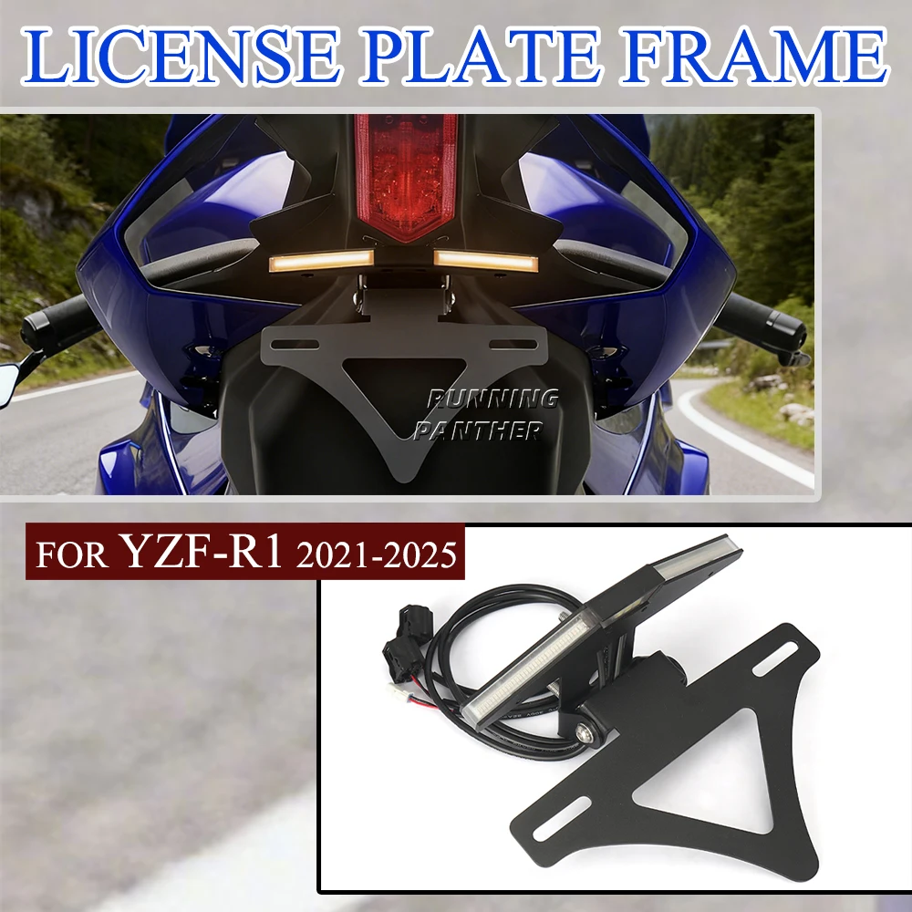 

NEW Motorcycle Modified parts LED FOR YAMAHA YZF R1 2021-2025 License plate holder turn signal integrated license plate holder