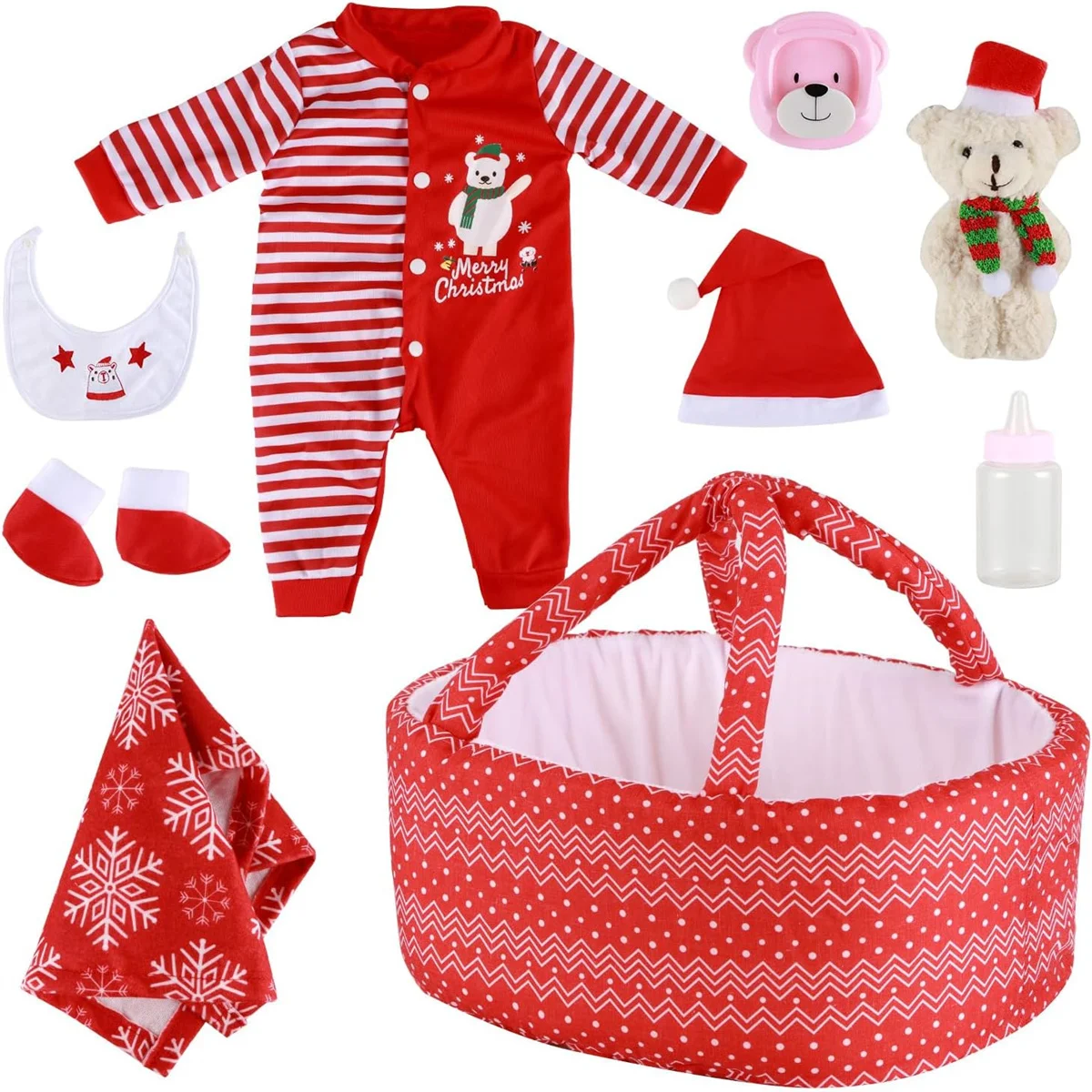 BABESIDE 9 pcs Reborn Baby Dolls Clothes Accessory with Basket Set for 17-22Inch Baby Dolls for Christmas New Year Gift