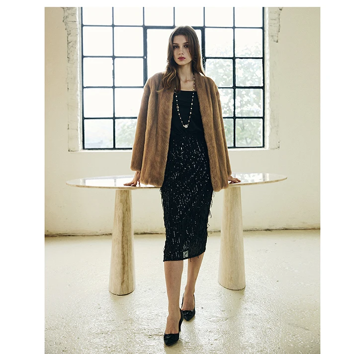 

Paris Night Heavy Work 3D Bead Hollow Tassel H-ape Skirt Ele Bla Skirt Casual Sle mid Waist Straight Cut