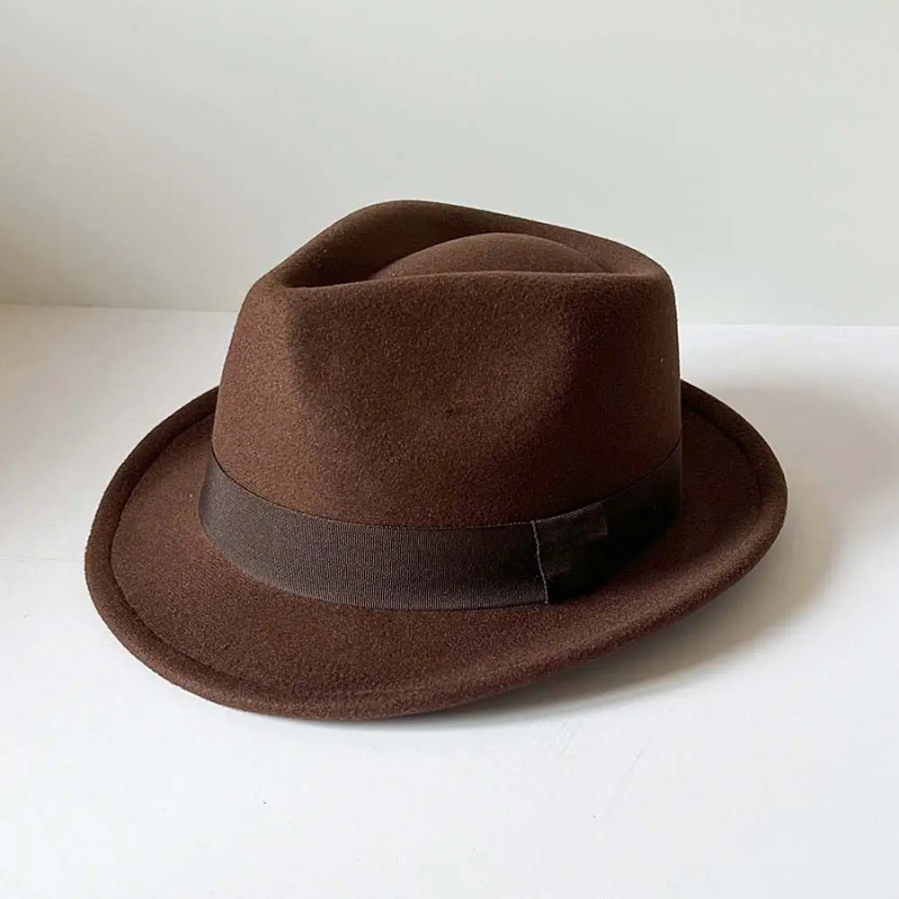 Jazz-Hut, klassischer Fedora-Hut, Vintage-Hut in einfarbiger Ausführung, Trilby-Hut, eleganter Hut aus weichem Wollfilz, für Partys. – Detail 2