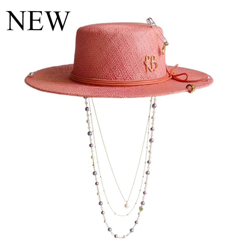 2026  Summer straw hat DIY Pink Flat Topstraw hat sun hat beach hat supports various hat customization men and women new hat 모자