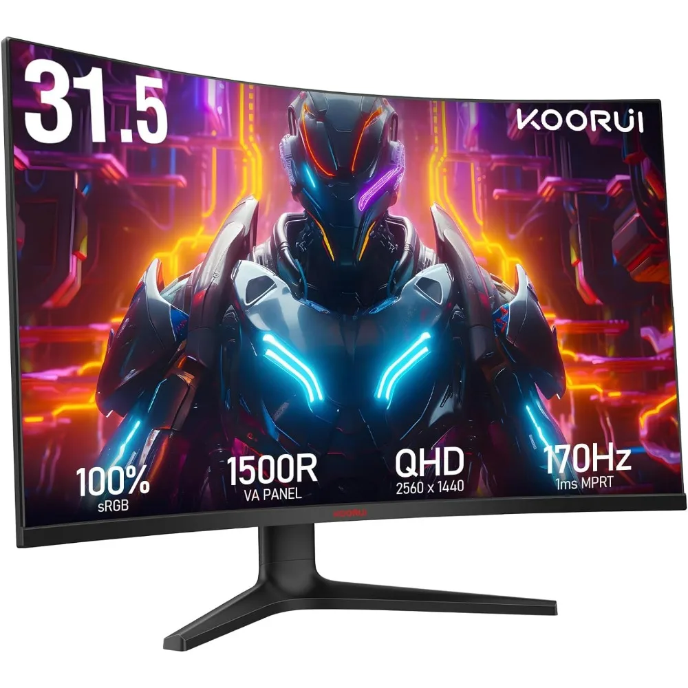 Monitor para jogos curvo com sincronização adaptativa, QHD, 2560x1440, 2K Display, 170Hz, Monitor 144Hz, Curvatura 1500R, 1ms, HDR10, 32"