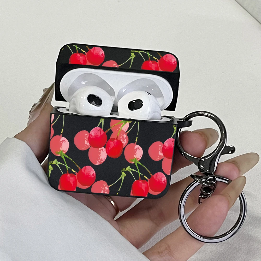 애플 에어팟 프로/프로 3/프로 2용 패션 핑크 체리 패턴 이어폰 케이스 에어팟 1/2/3/4 커버용 보호 헤드폰 케이스