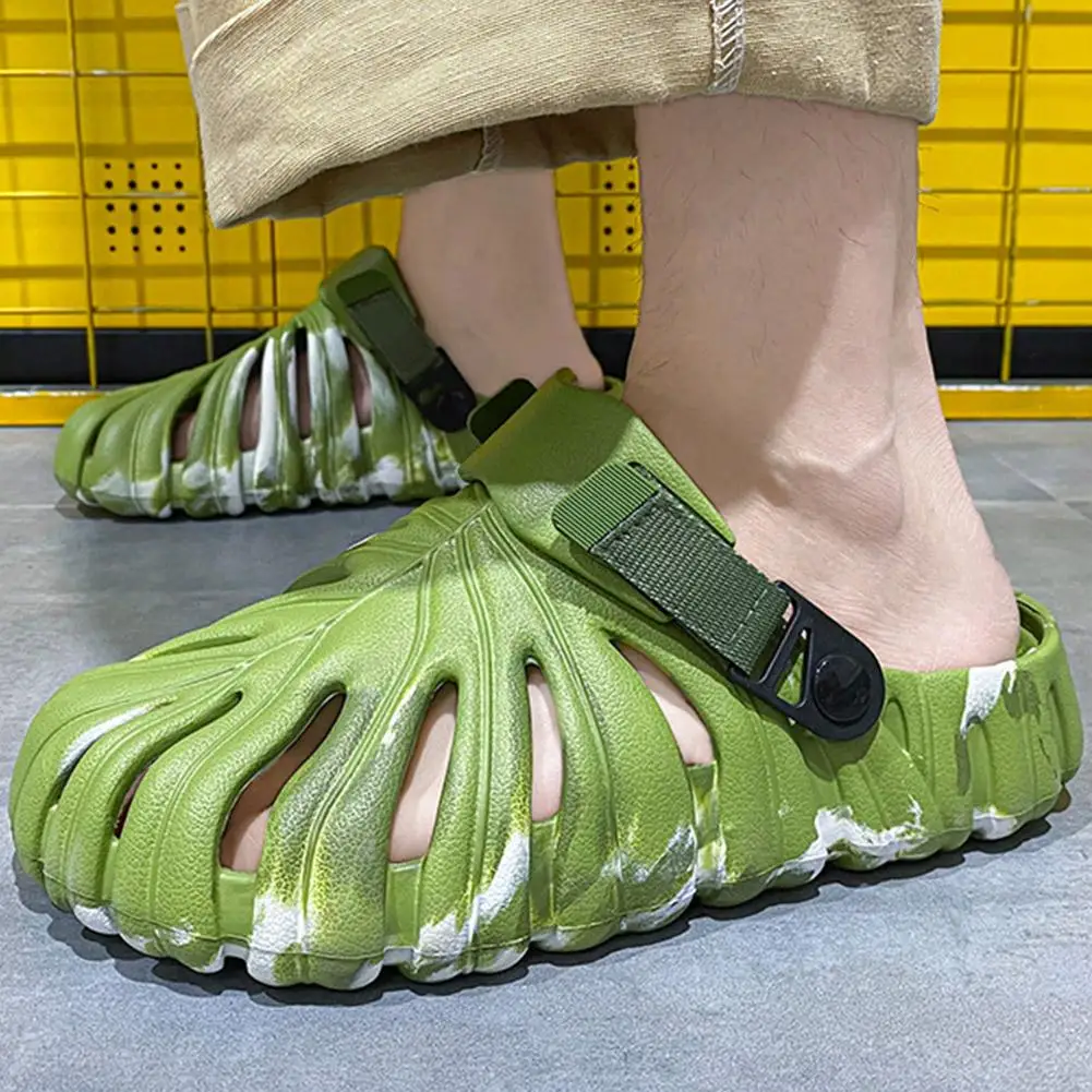 Monstera sandal untuk pria, sandal pohon palem daun Non Slip pantai kamar mandi sandal daun tropis Flip-Flop musim panas