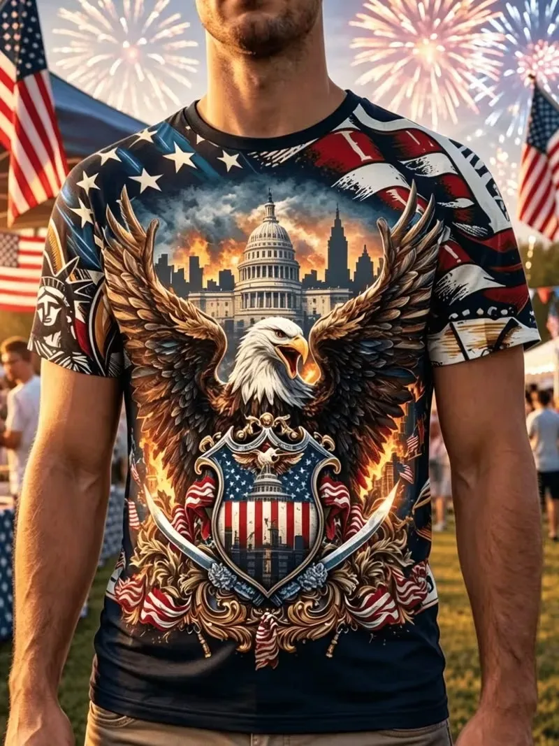 Men s Retro T Shirt with 1776 American Flag Casual Short Sleeve Tee Independence Day Gift Family Style for Adults Kids