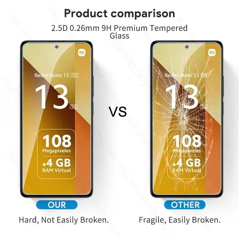 Закаленное стекло 9H с полным покрытием для Xiaomi Redmi Note 13, 2 шт.