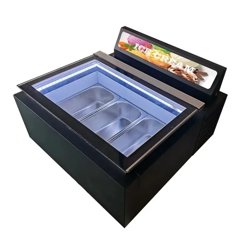 commercial freezer small desktop ice cream freezer showcase Ice cream display cabinet open glass door showcase freezer