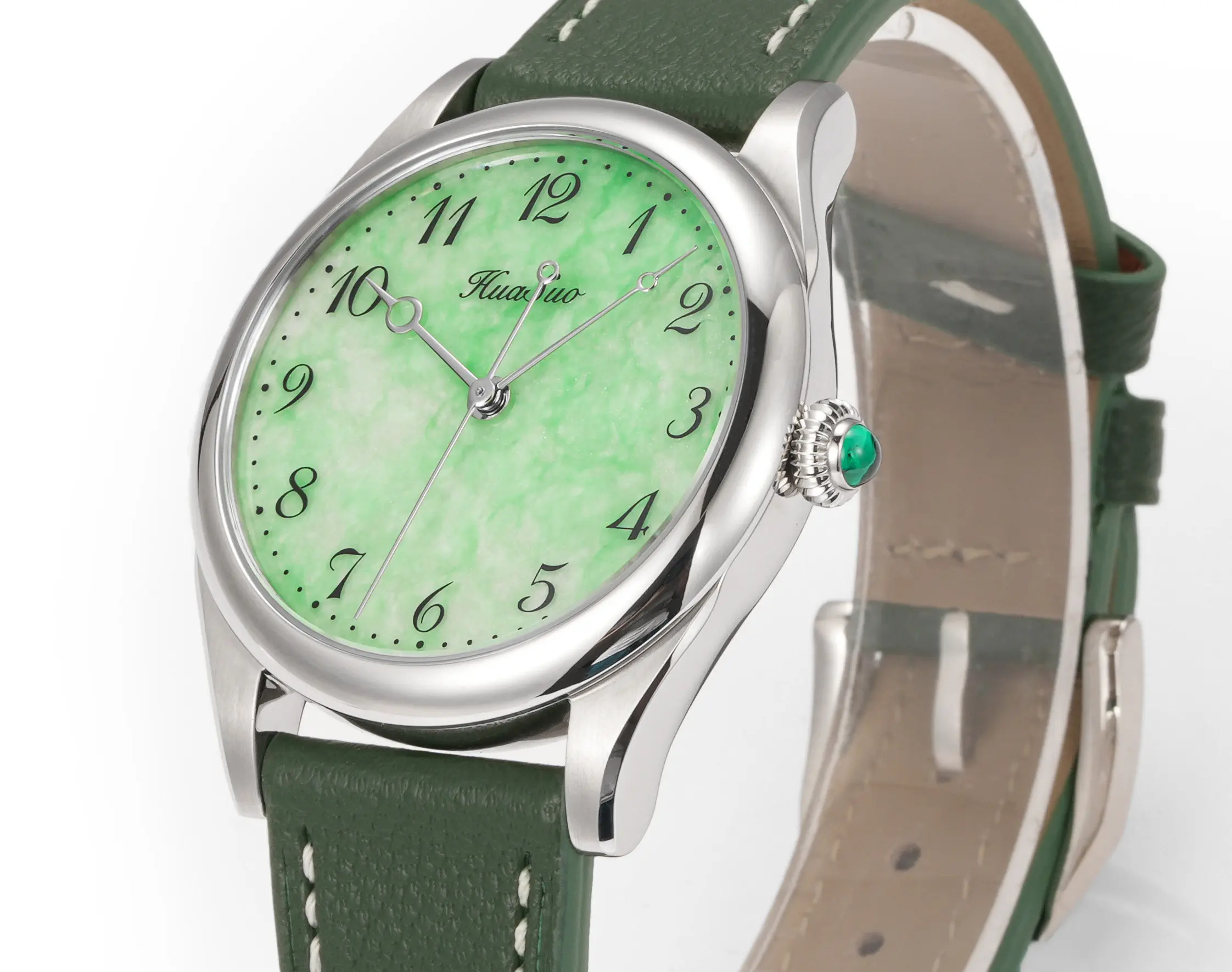 HUASUO Natural Jade Face Watch Cui Yun Fenghua Wrist Treasure Men's Watch SW200 movement