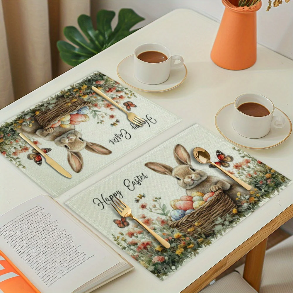 1PC 30X40cm Happy Easter Bunny Rabbit Egg Pattern Printed Placemats Table Cover, Placemats for Kitchen