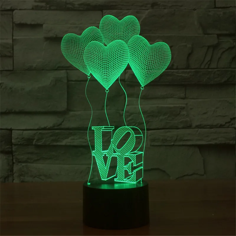 Veilleuse de ballons d'amour 3D pour enfants, 7 couleurs changeantes, sculpture d'art, lumière USB 62 avec une lueur douce, lampes de bureau