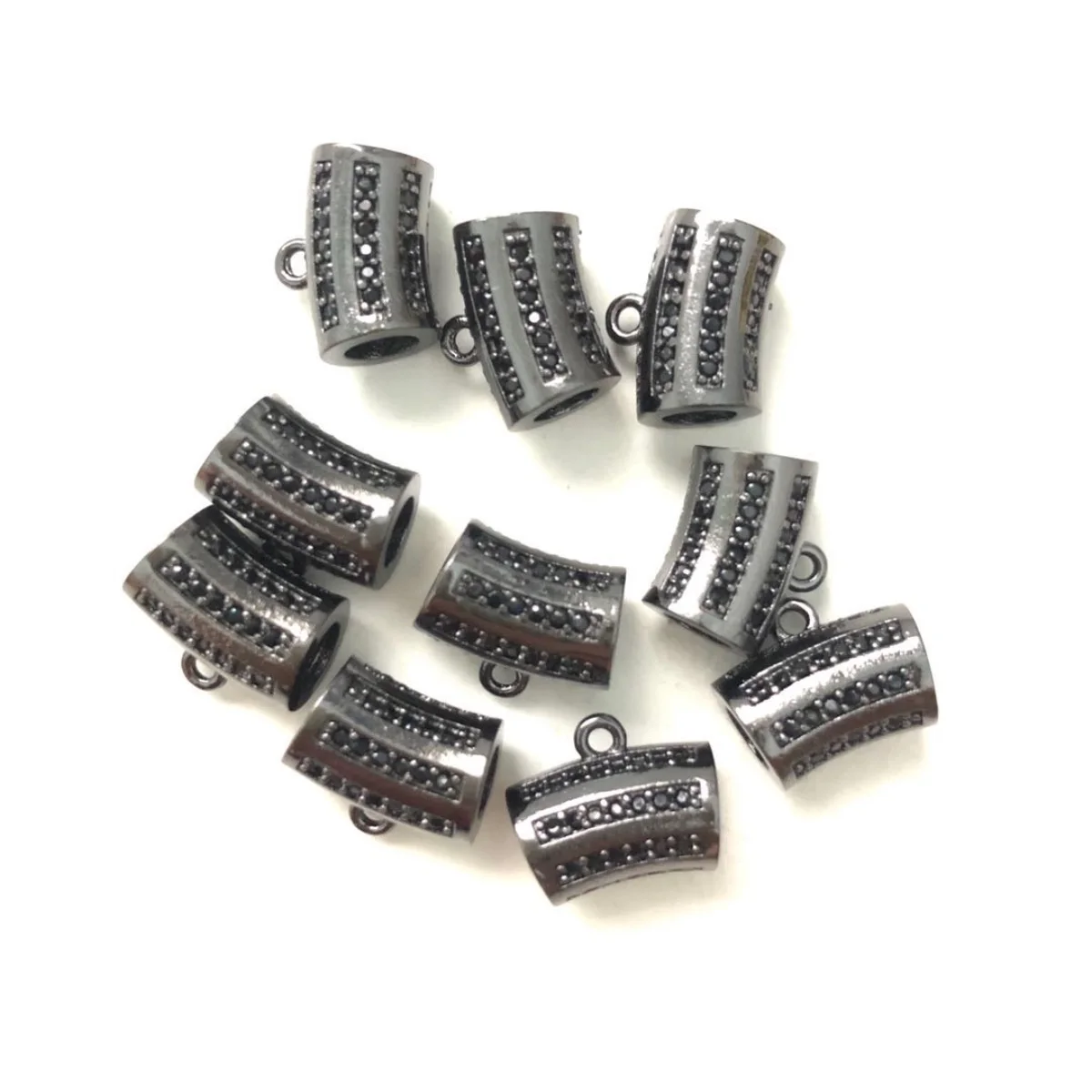 10pcs CZ Pave Curved Bar Bail Spacers Beads for Women Bracelet Necklace Earring Making Gold-Plated Jewelry Accessories Wholesale