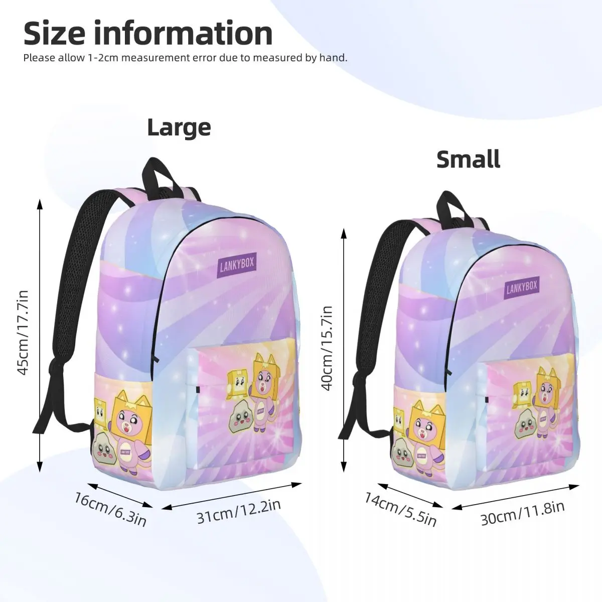 Mochila com bolso para crianças pré-escolares, linda Lankybox rosa, sacos de livros escolares para meninos e meninas, estudante e jardim de infância