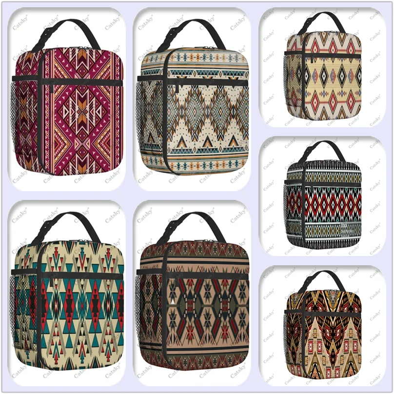 indian aztec navajo  Lunch Bag Portable Aluminum Foil Thickened Insulated Lunch-Bag Gift Waterproof Lunchs Tote Bags