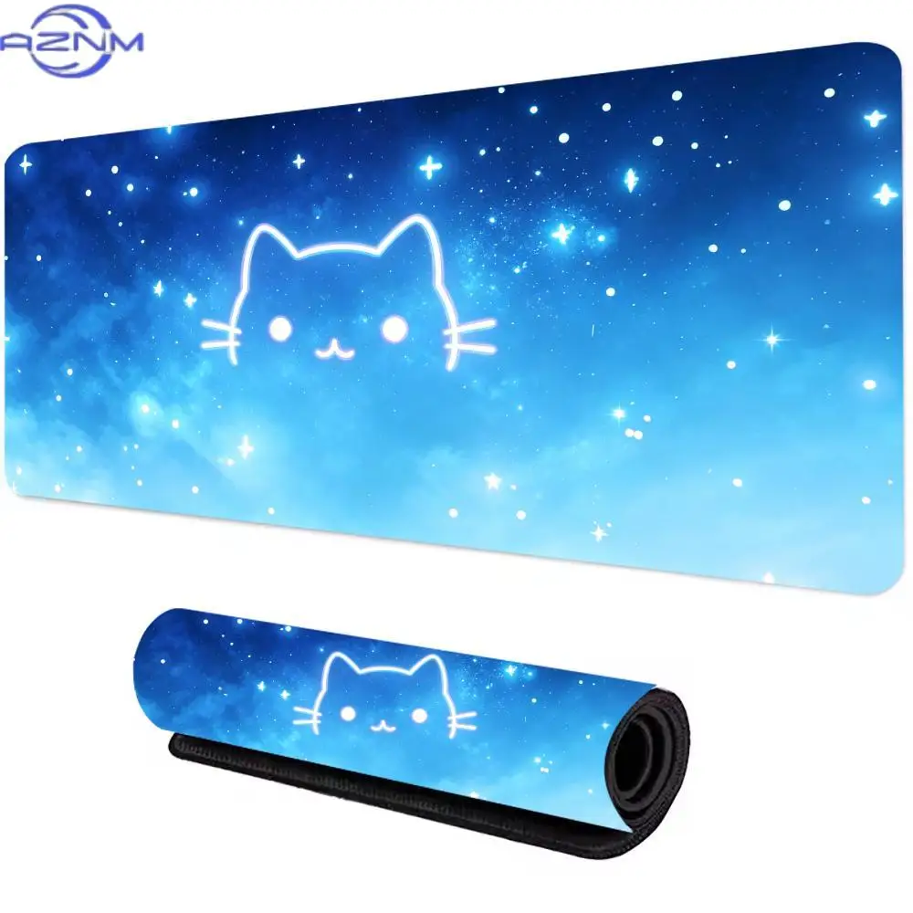 Neon Cat Starry Sky Mouse Pad Computer Accessories Office Game L Table Mats Rubber Anti-slip Gaming Keyboard Mousepads Desk Pads