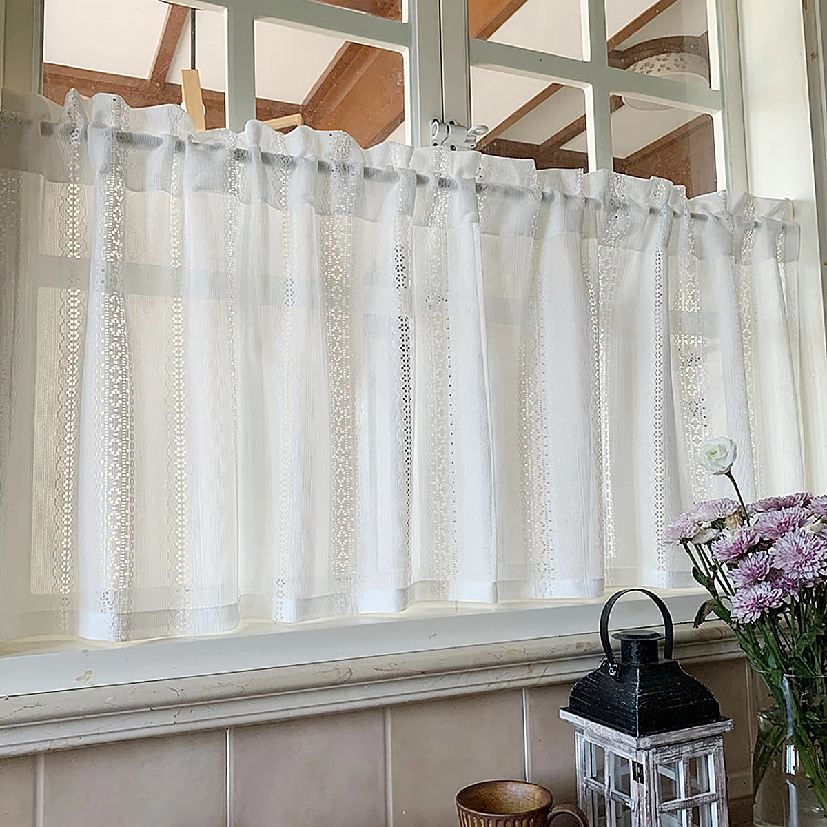 1 PC White Valance，Rod Pocket ，Pastoral Minimalist Style Short Curtain for the Living Room Decor