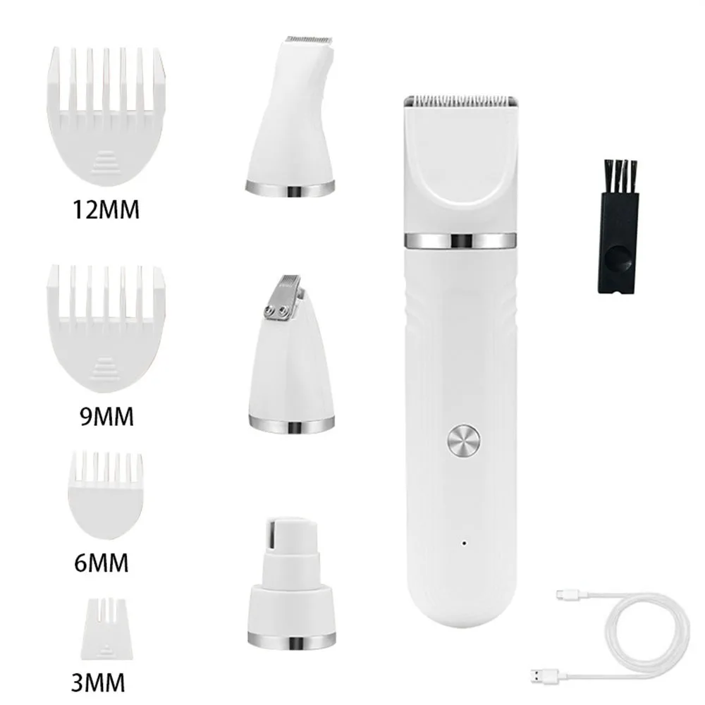 USB Rechargeable 4 in 1 Electric Pet Hair Shaver 4 Different Blades Low-Noise Cat Dog Hair Clipper High Power Pet Hair Trimmer