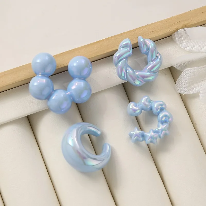 Fashionable Colorful Circular Earless Ear Clip Cute and Colorful Creative 4-piece Women's Ear Clip Set