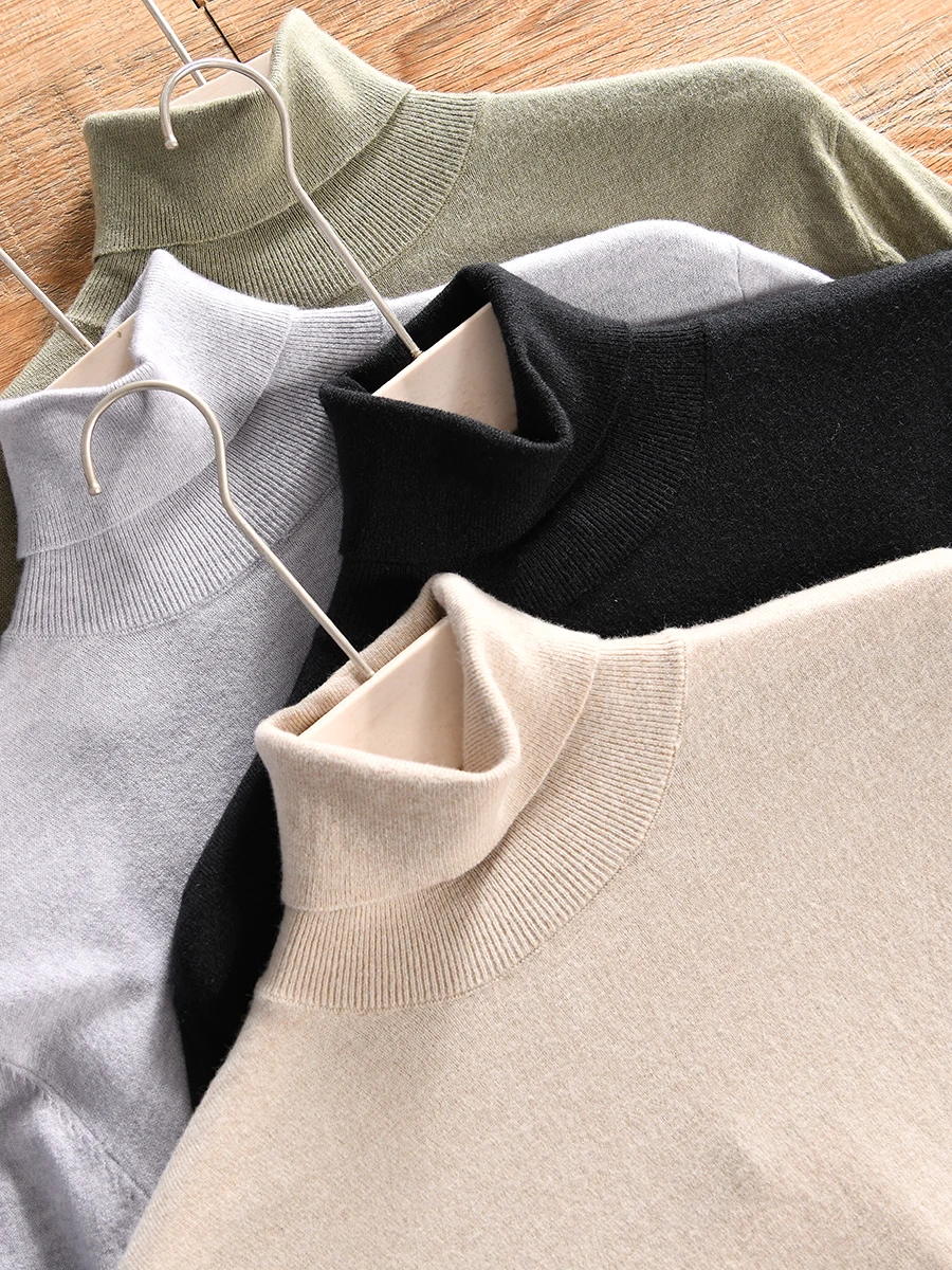 

Men's Casual High Neck Knitted Sweater Wool Blend Autumn Winter Fashion Basic Color Crew Neck Long Sleeve Top