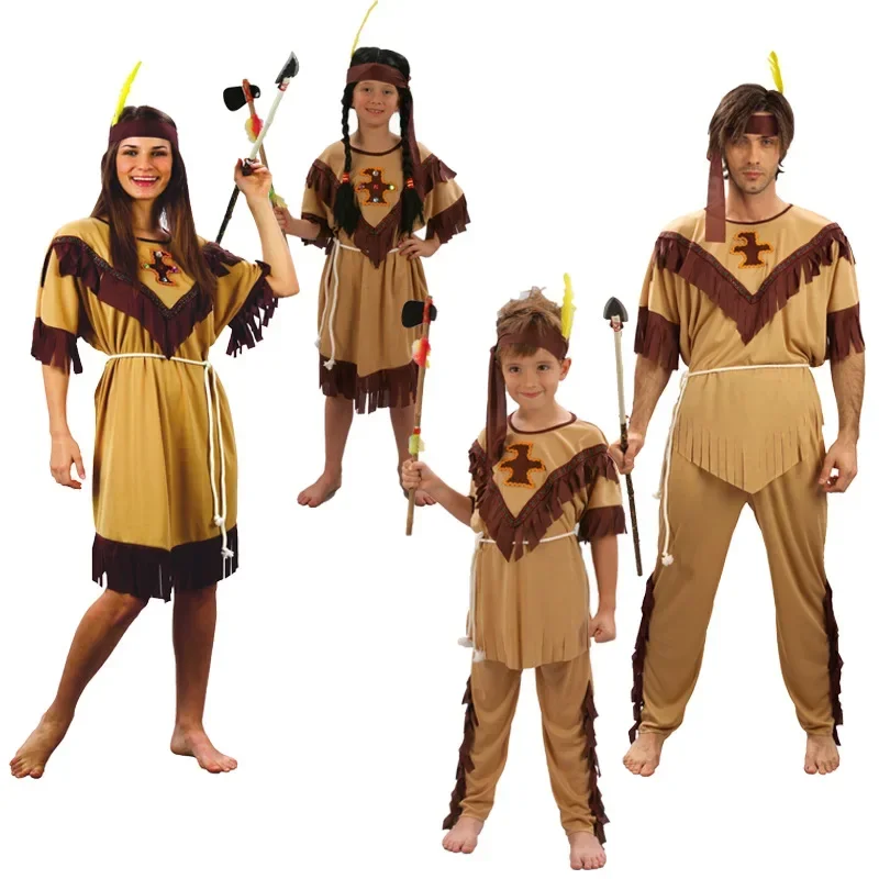 Recién llegado, disfraz de Halloween para niños, fiesta primitiva india aborigen, disfraz de Cosplay para niños y niñas, batas salvajes vikingas de leopardo, vestido de escenario