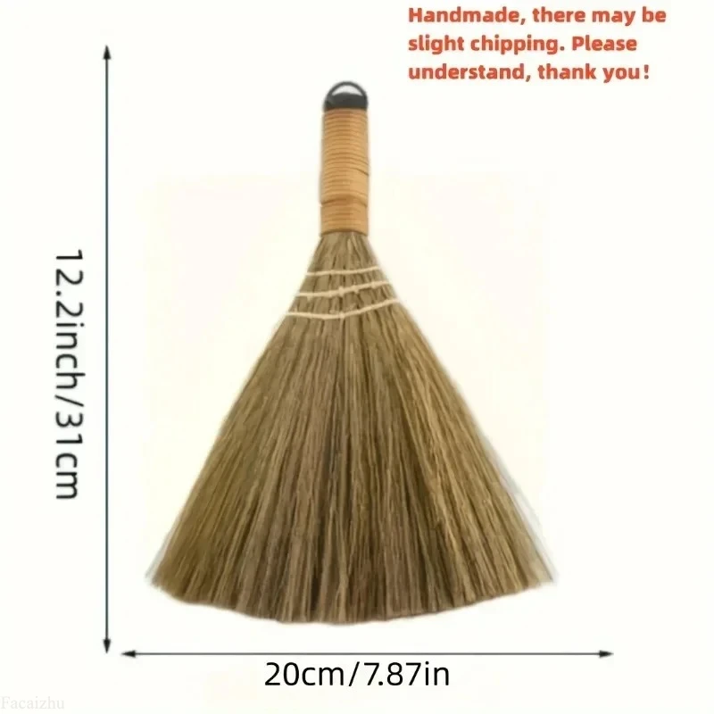 Mini Handmade Grass Broom 31cm Natural Straw Dust Brush Small Handheld Sweeper for Kitchen Table Desk Home Cleaning
