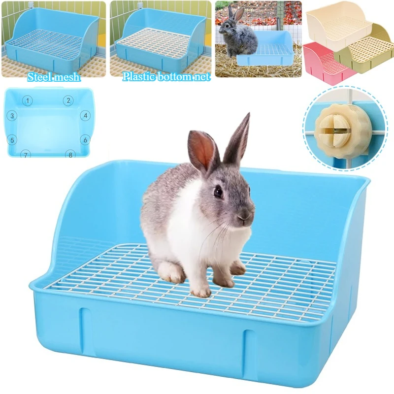 

Rabbit Litter Box Rectangular Durable Pee Pan Tray Detachable Grids Easy Clean Toilet Box Litter Fixable Cage Tray Pet Supplies