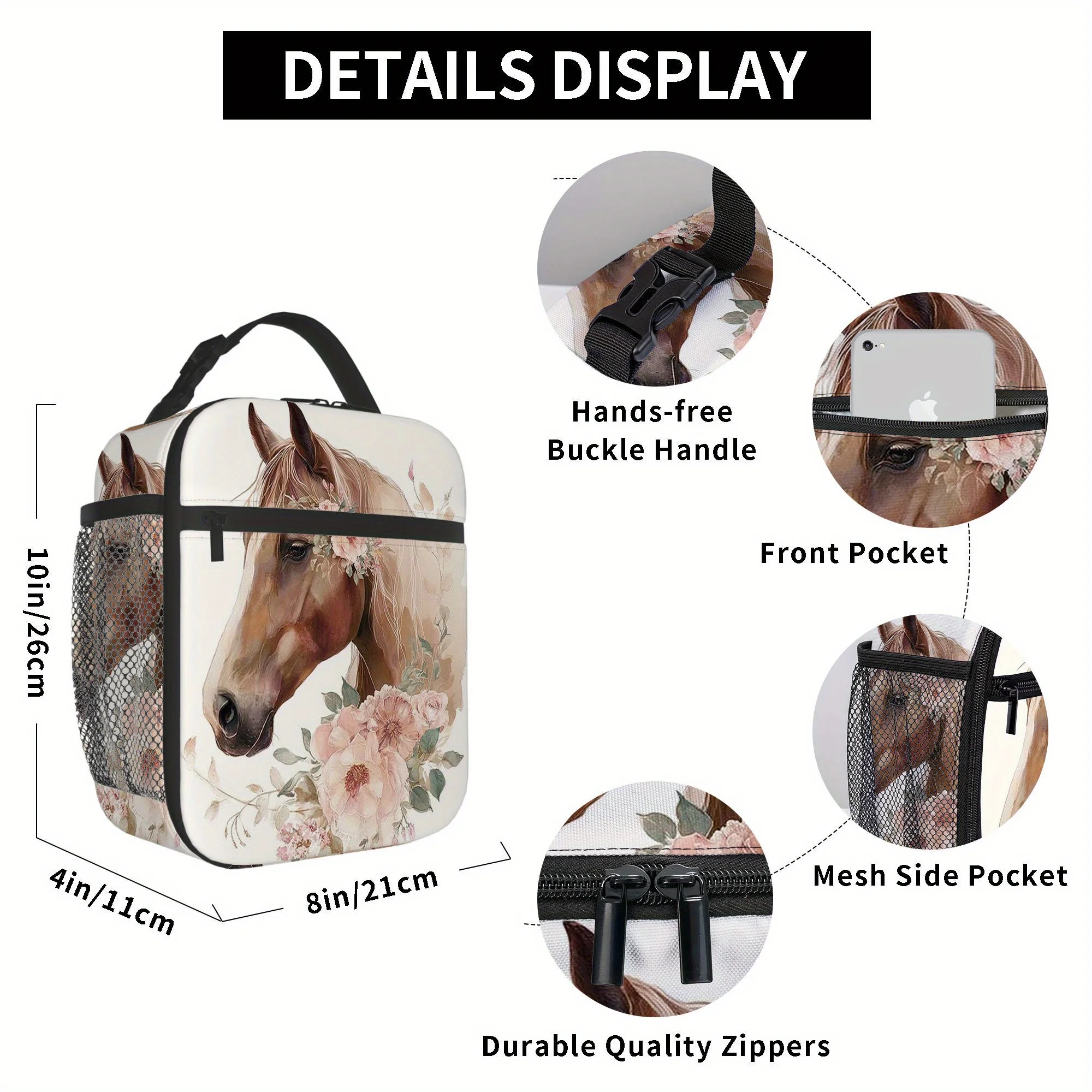 1pc Featuring a Horse Decorated with a Floral Crown. This Is a Printed Thermal Bag Designed for Insulation, Not Intended for Dir