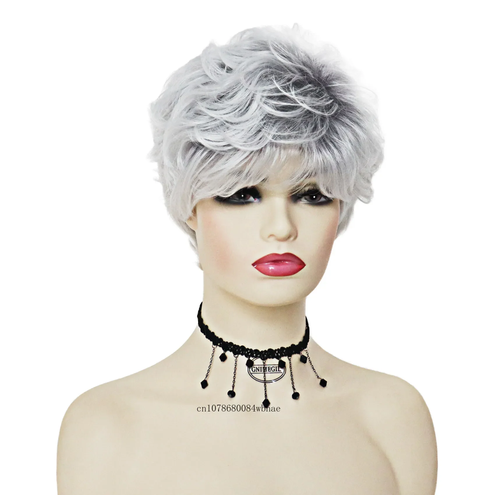 Classic Short Pixie Cut Synthetic Wig for Women Silver White Ombre Color Wigs Soft Heat Resistant Fluffy Hair Daily Old Lady Use