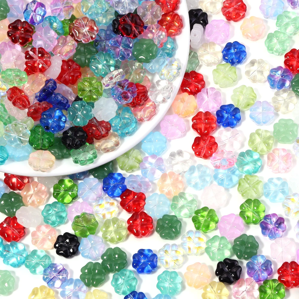 50Pcs/Lot 10mm Colored Four-leaf Clover Shape Beads for Jewelry Making Loose Spacer Glass Bead DIY Bracelet Necklace Accessories