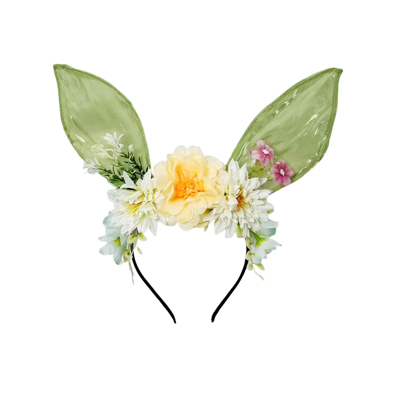 Easter Bunny Headband Cosplay Artificial Flower Plant Rabbit Ears Headpiece Carnival Halloween Party Headwear Costume Props
