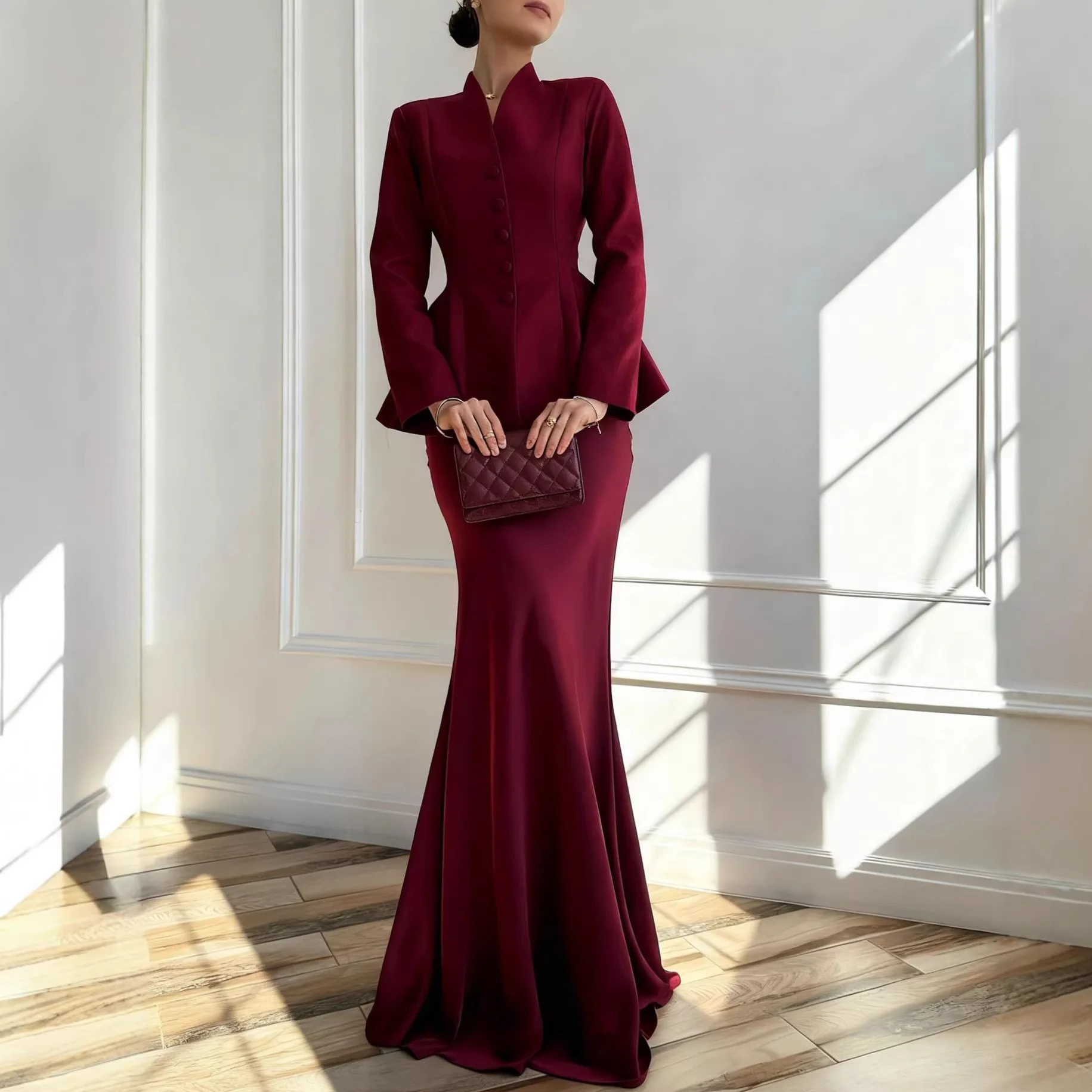 Elegant Women's Dress Dresses Long Sleeve Floral Matching Set Spring Summer Formal Evening Gown
