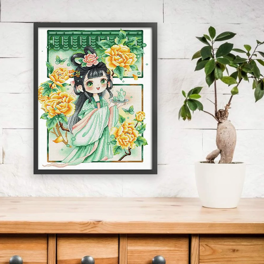 

Full Embroidery cotton Thread 11CT Printed Girl Cross Stitch Kit 59x75cm