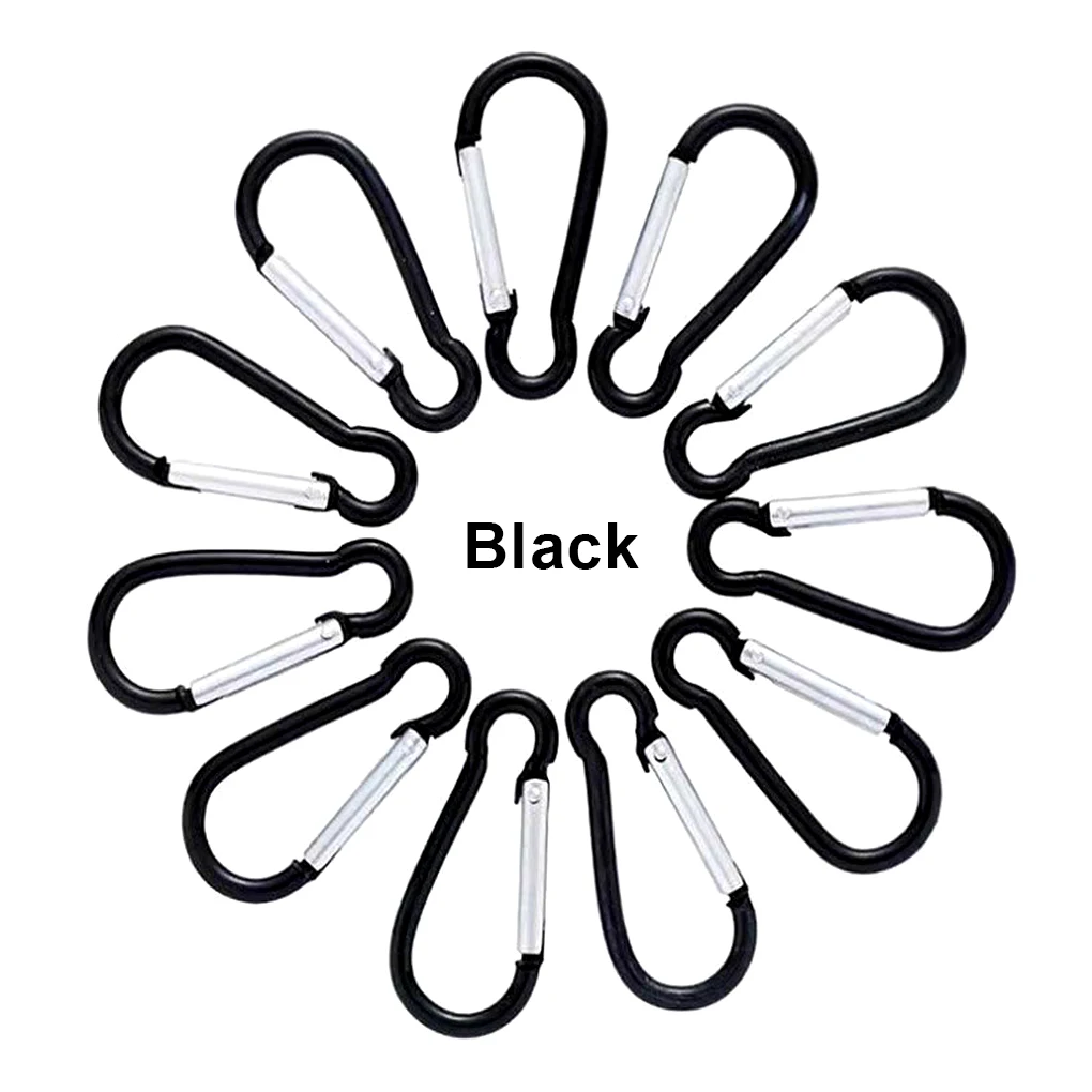 Pack of 10 Locking Carabiner Keychain Hanging Buckle Camping Hook Black