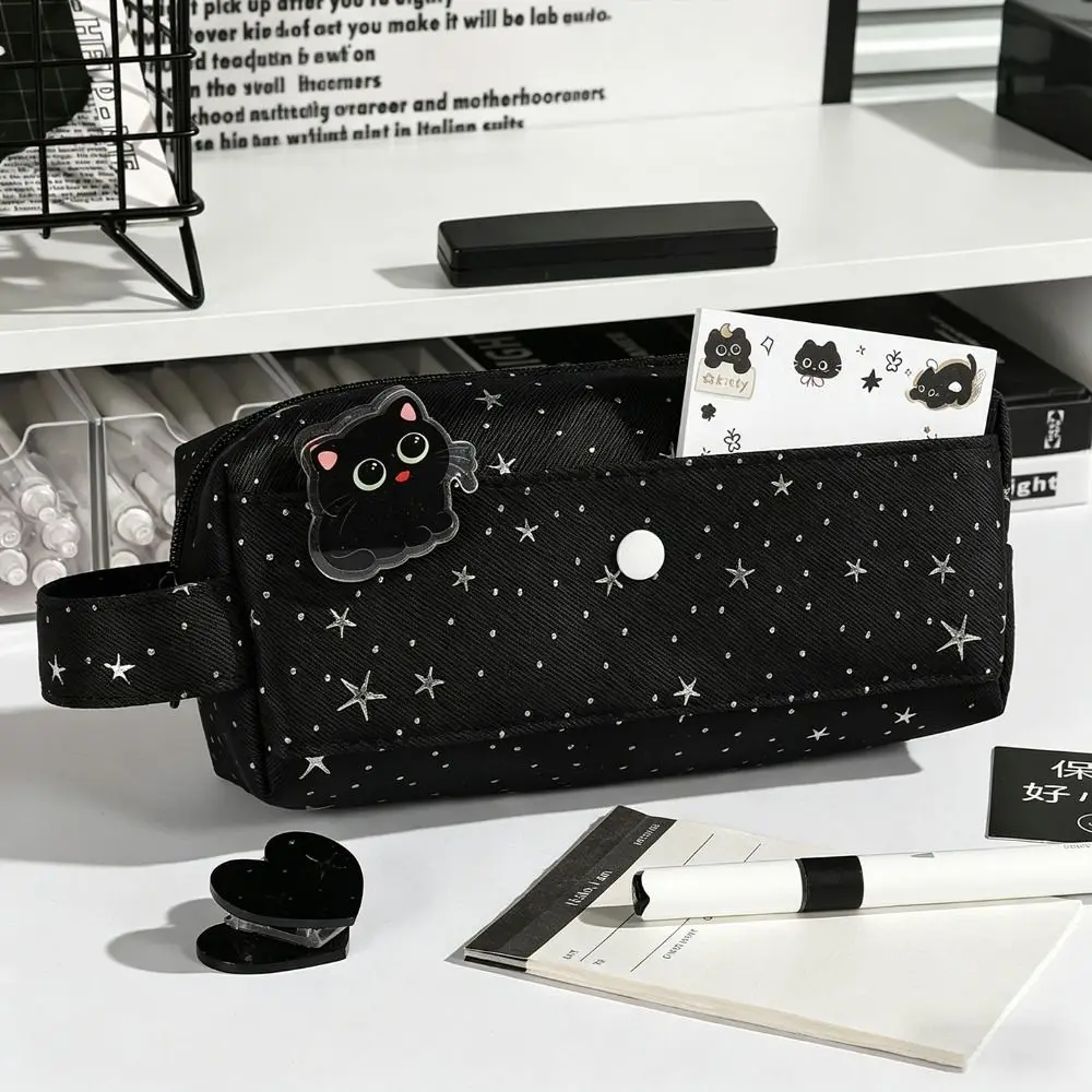 Durable Star Print Pencil Case Large Capacity Handheld Stationery Bag Portable Pencil Pouch Students