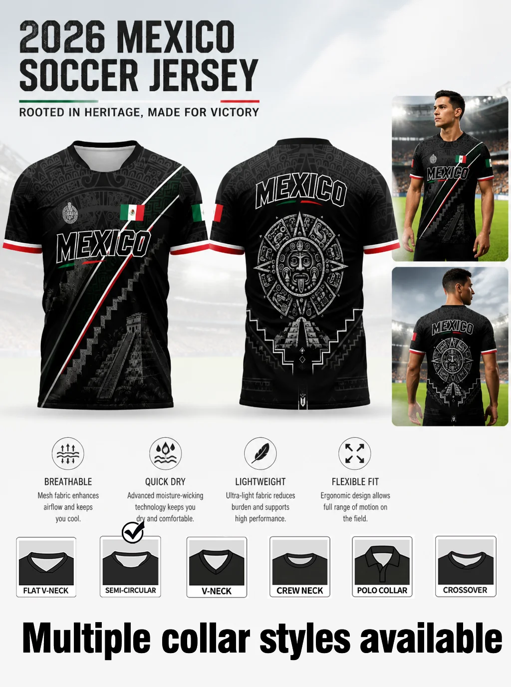 2026 new traditional‑culture Mexico football jersey, chest national‑flag badge, sweat‑wicking ergonomic athletic cut